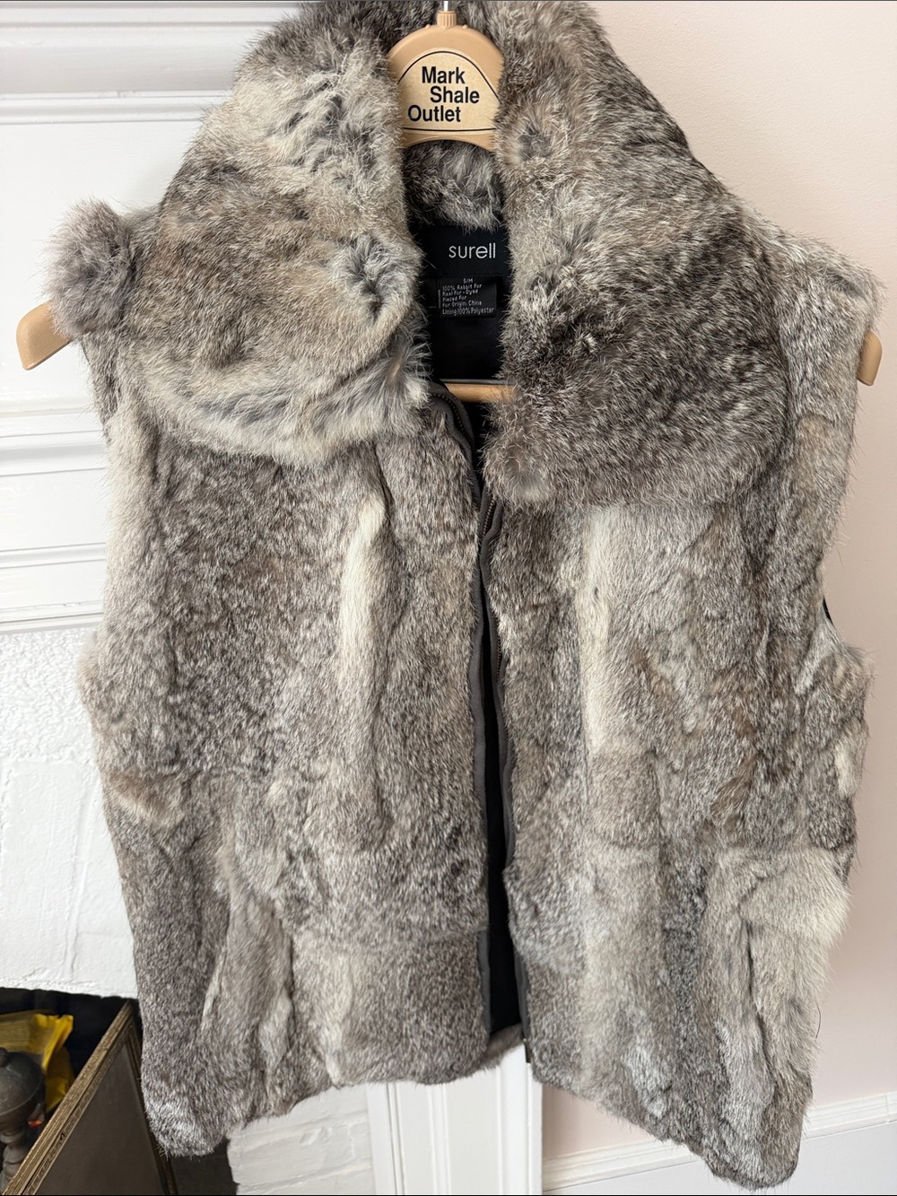 Surell Silver-Gray Rabbit Fur Zip Vest